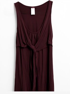 Pretty Brown Pleated Shift Tank Dress Size Small with Bow Embellishment